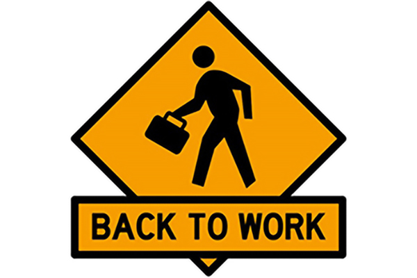 "back to work" sign representative of employees returning to the office